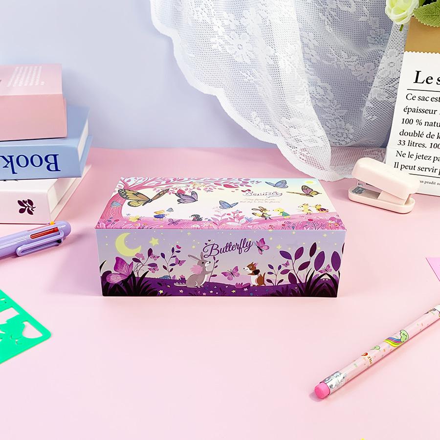 1pc Colorful Butterfly Pattern Gift Box Set, Cardboard Lidded Storage Bin, Floral Box for Decorative Use, Ideal for Jewelry Cosmetics Stationery Organization,  for Mother's Day Valentine's Day Christmas Thanksgiving Birthday Anniversary Gift Wrapping