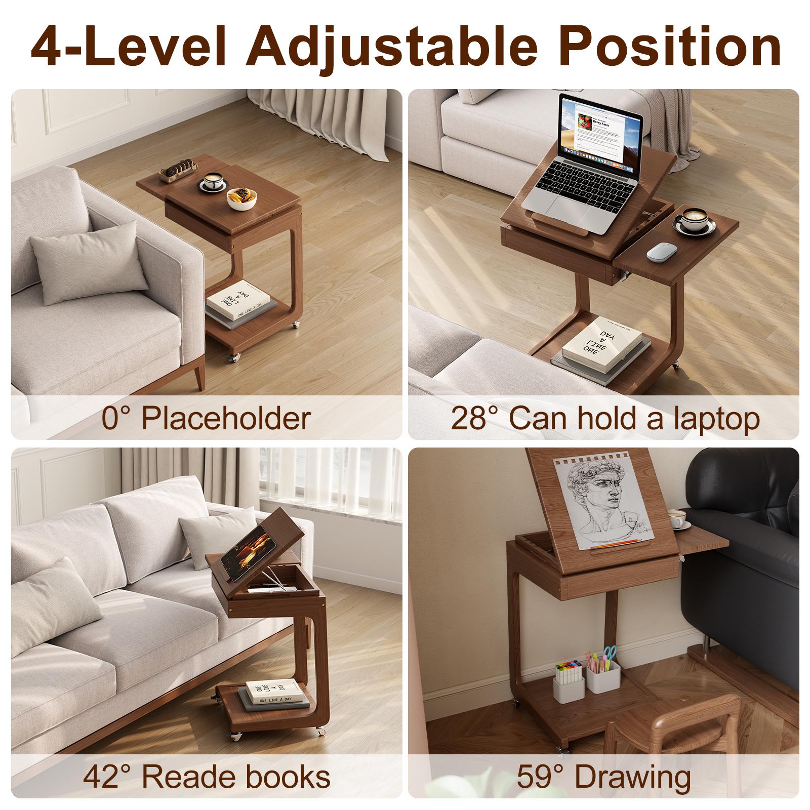 【HOT】Rolling Side Table – Solid Wood Mobile Side Table with Wheels, Adjustable Sofa Table for Living Room, Bedroom, and More, Trending Pick, Influencer Favorite