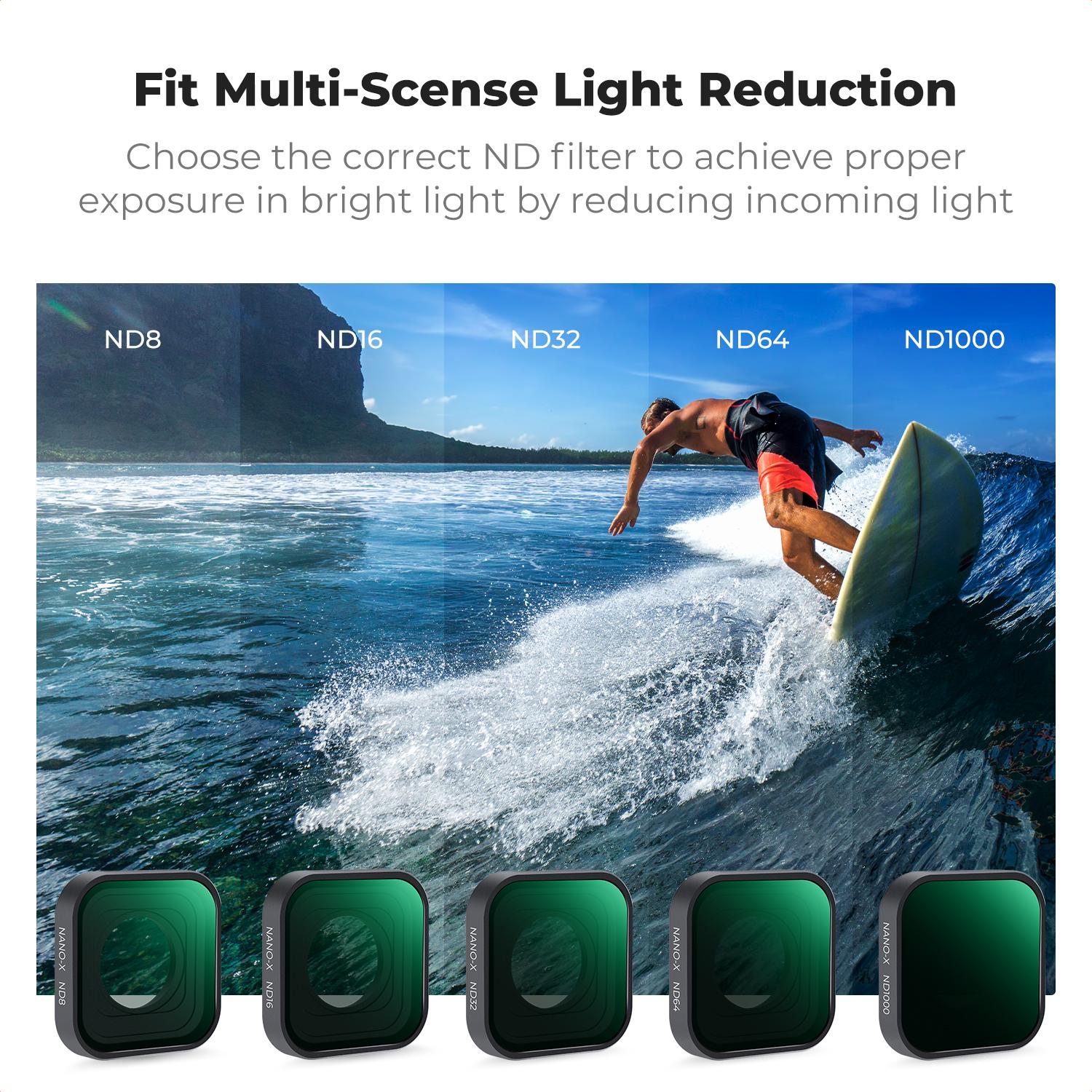 【K&F CONCEPT】 ND Filter Set Compatible with GoPro Black, 6 Pack (CPL/ND8/16/32/64/1000) Hero 9/10/11/12 Action Camera Accessory Neutral Density Polarizer Filter Kit