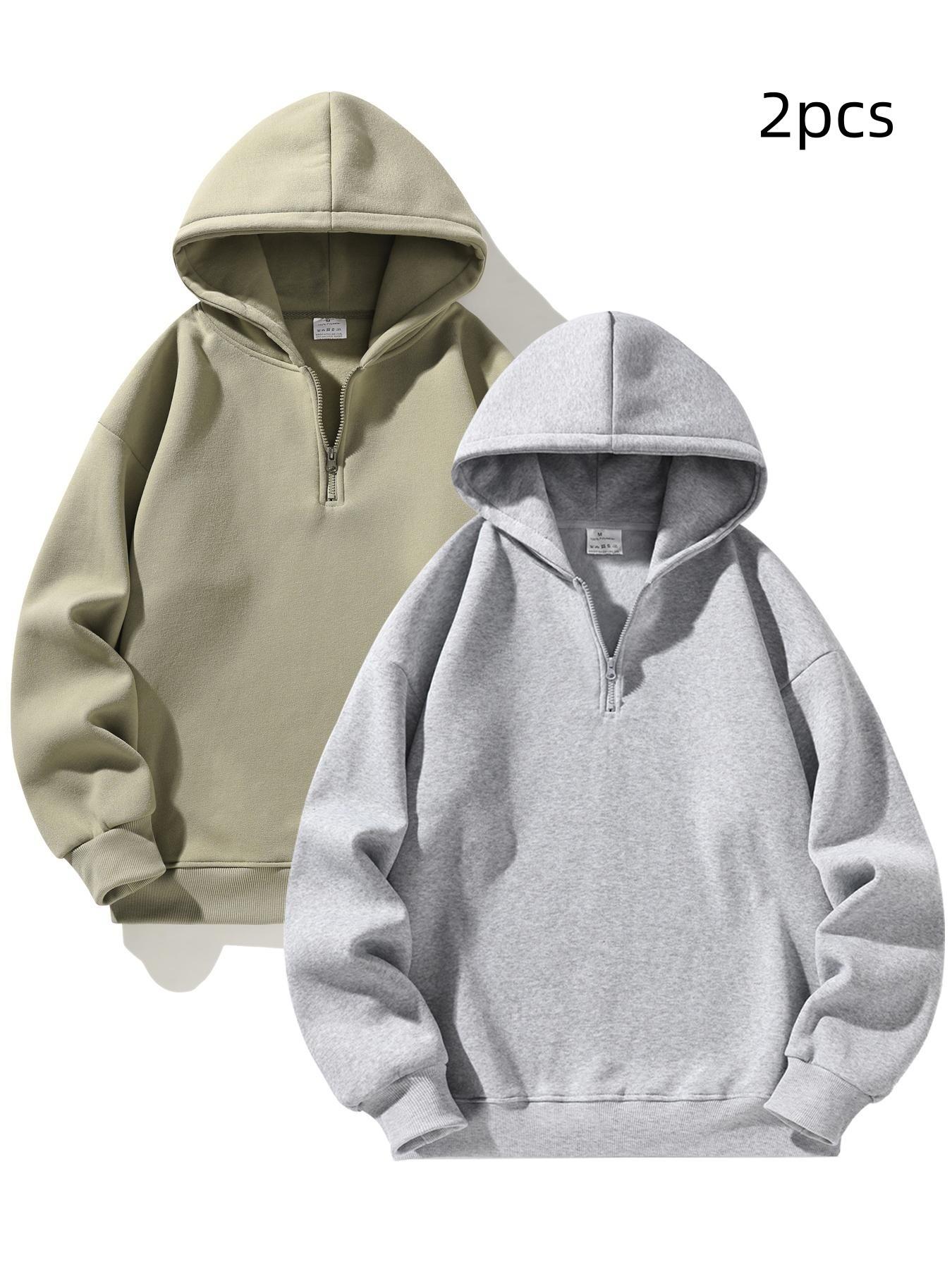 Men's Plain Half Zip Drop Shoulder Essentials Hoodie, Street Fashion Hoodie, Regular Fit Casual Long Sleeve Hooded Sweatshirt for Fall & Winter, Men's Clothes for Daily Wear