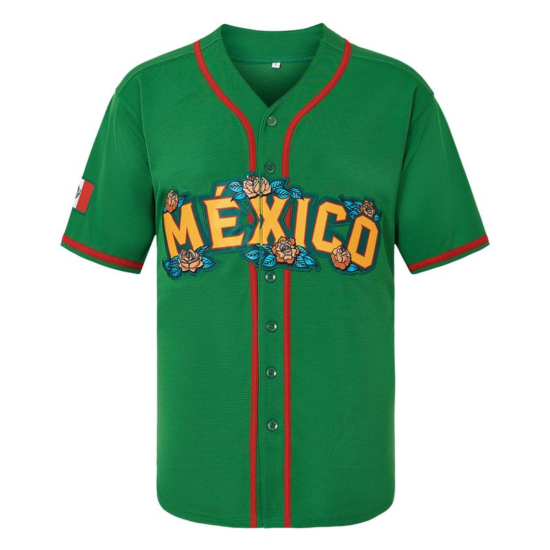 V-Neck Mexico Guadalupe Embroidered Baseball Jersey,Men's Gift,Button Short Sleeve Sports Jersey,Loose Breathable Soft Comfort,Gift for Game Day V-Neck Mexico Guadalupe Embroidered Baseball Jersey,Men's Gift,Button Short Sleeve Sports Jersey,Loose Breathable Soft Comfort,Gift for Game Day