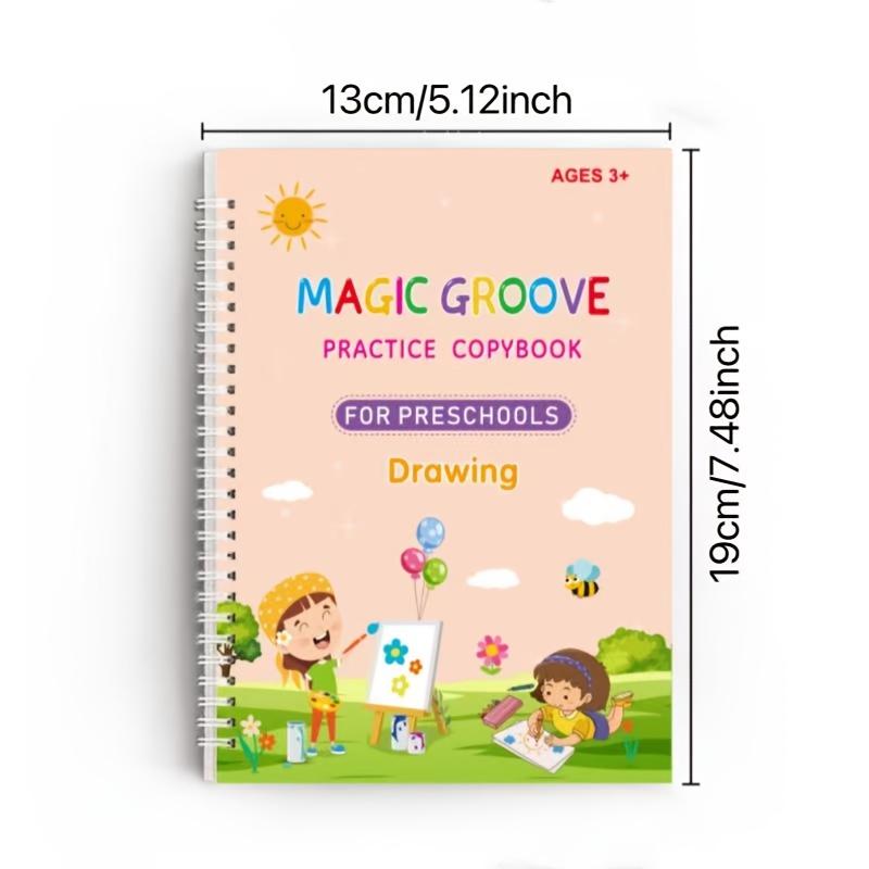 Magic Calligraphy Practice Book Set, Reusable Handwriting Copybook, Includes 4 Books, 1 Pen, 10 Refills, Random Grip Color