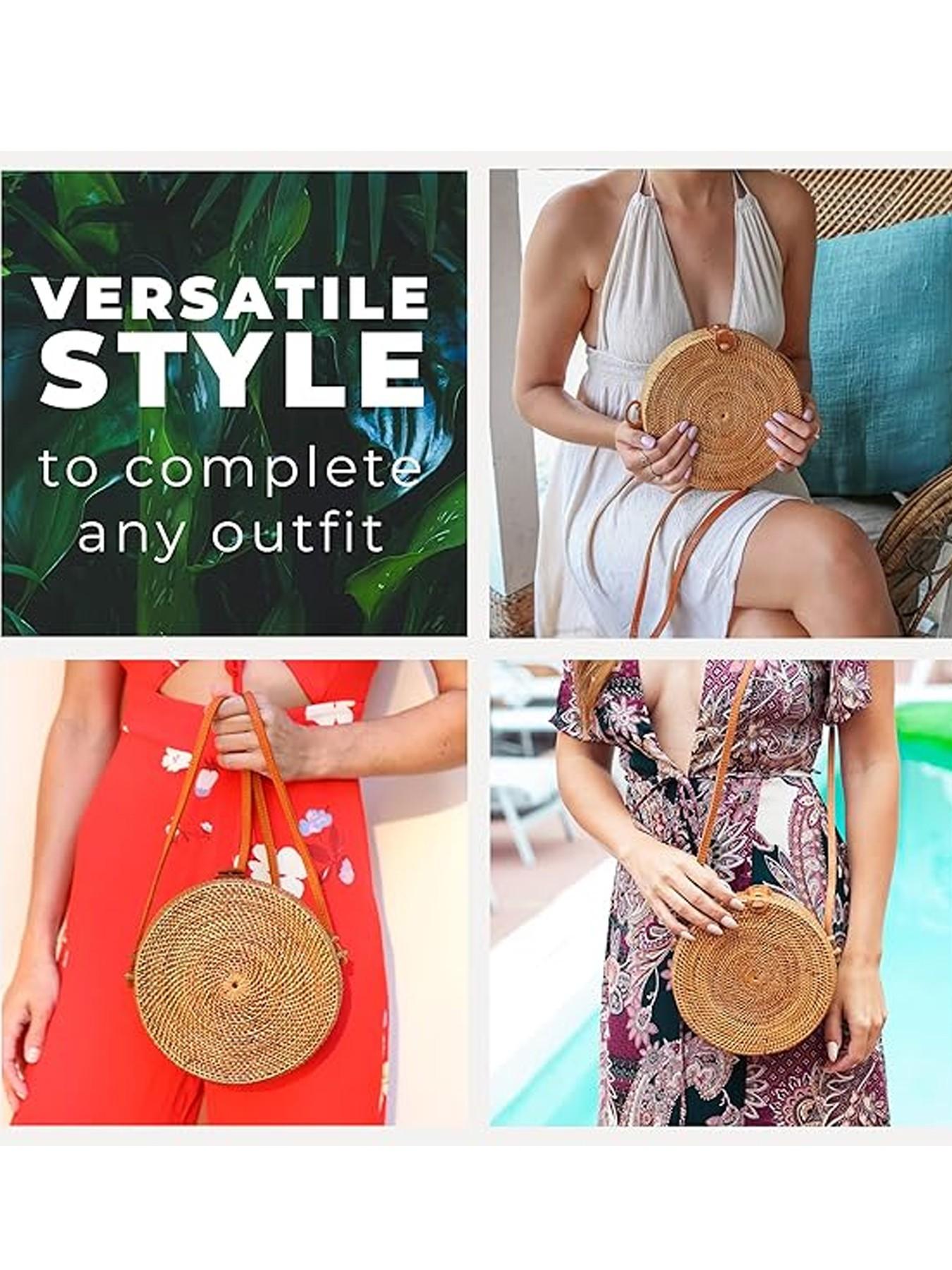 Round Rattan Bag for Women - Handmade Ata Wicker Woven Purse - Circle, Square, Oval Brown Straw Boho Bags | Handmade, Ata, Woven, Straw, Bags