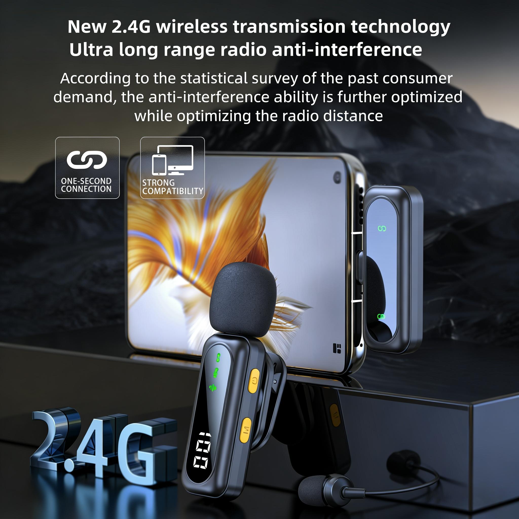 J21 Wireless Lapel Microphone, Live Streaming Mic, Plug-And-Play, Auto Pairing, Magnetic Clip, LED Display, Smart Noise Reduction, for iPhone Android USB Devices