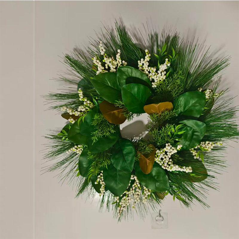 Realistic Magnolia Leaf Front Door Wreath, Summer Greenery Wreath with Pine Needles & Berries, Fall Thanksgiving Decor, All-Season Door Hanger