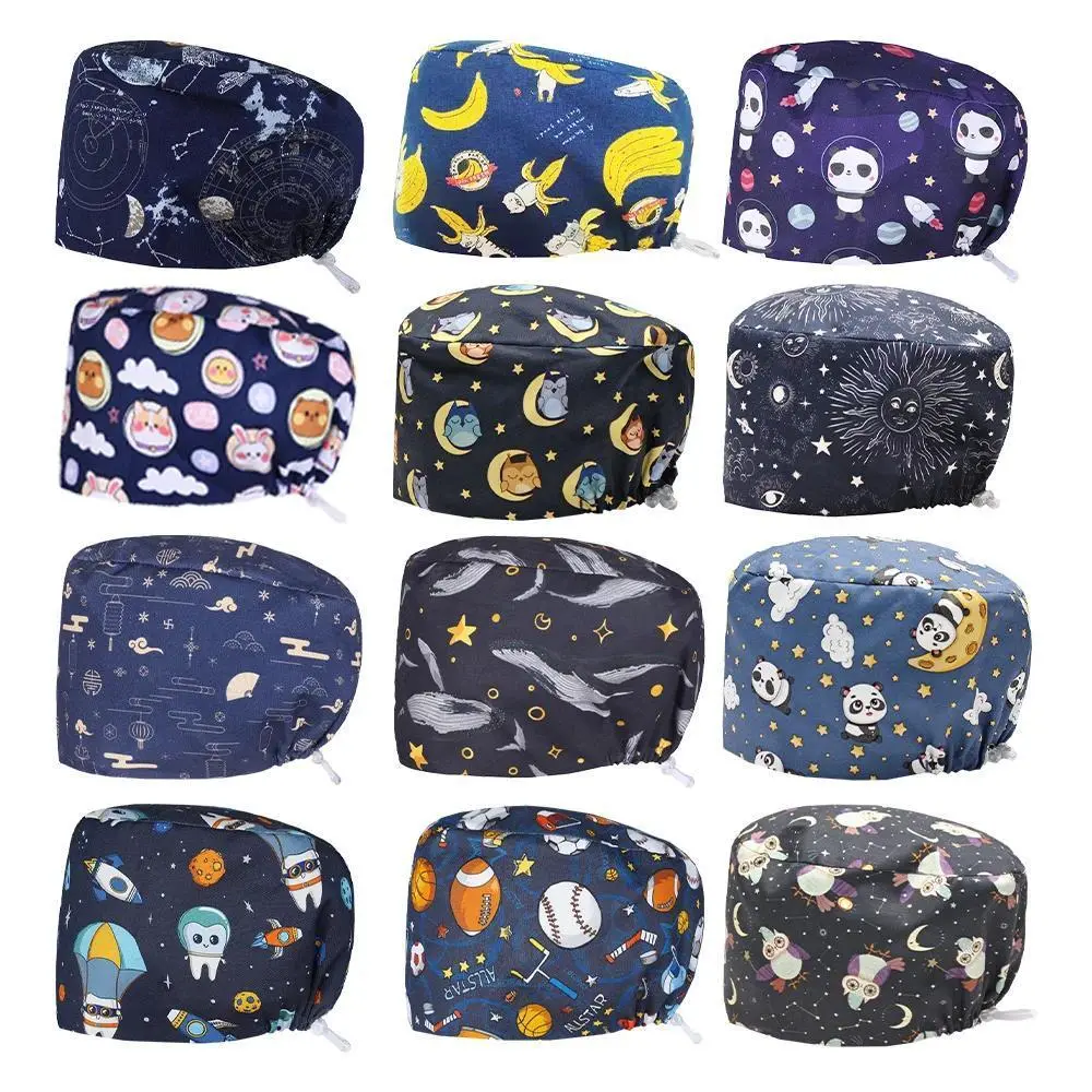 Sky Printed Medical Man Caps Long Hairs Adjustable Scrub Hat Thick Cotton Lab Clinic Surgery Hats K976