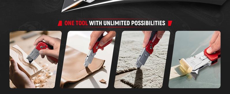KAIWEETS Utility Knife Scraper,  2-in-1 Folding Box Cutter with Blade Storage,Retractable Design, Heavy Duty Zinc Alloy Body, Folding Knife, SK2 Black Blades replacement, DIY Tool,EDC Tool for Home, Office