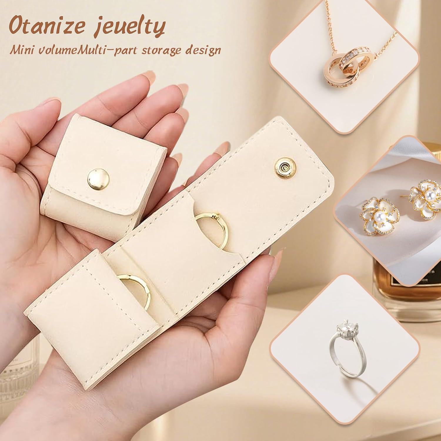 Mini Travel Jewelry Bag with Buckle, Secure Closure, Small Travel Jewelry Organizer Case, Foldable Jewelry Roll for Journey Rings, Necklaces, Earrings, Bracelets-Lightweight Jewelry Storage Organizer, Compact Storage