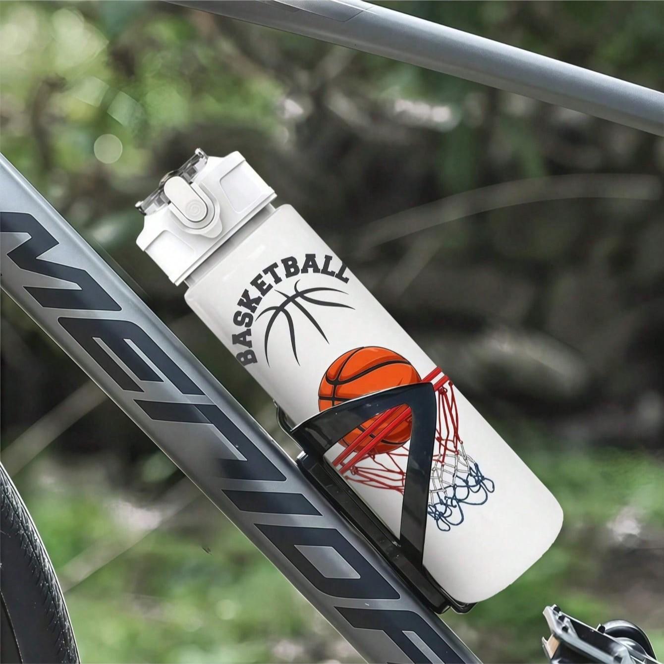 750ML Basketball Pattern Sports Water Bottle, Leak-Proof, Portable, Shatterproof, Pop-Top Lid, Ideal for Running, Birthday, Christmas Gifts