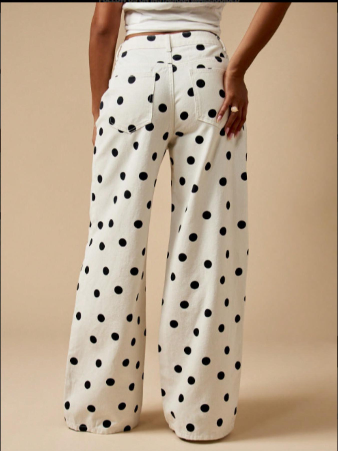 Women's Fashion Abstract Polka Dot Print Loose Pocket Casual Wide Leg Pants, Comfortable High Waist Bohemian Trousers Fit for Daily Wear