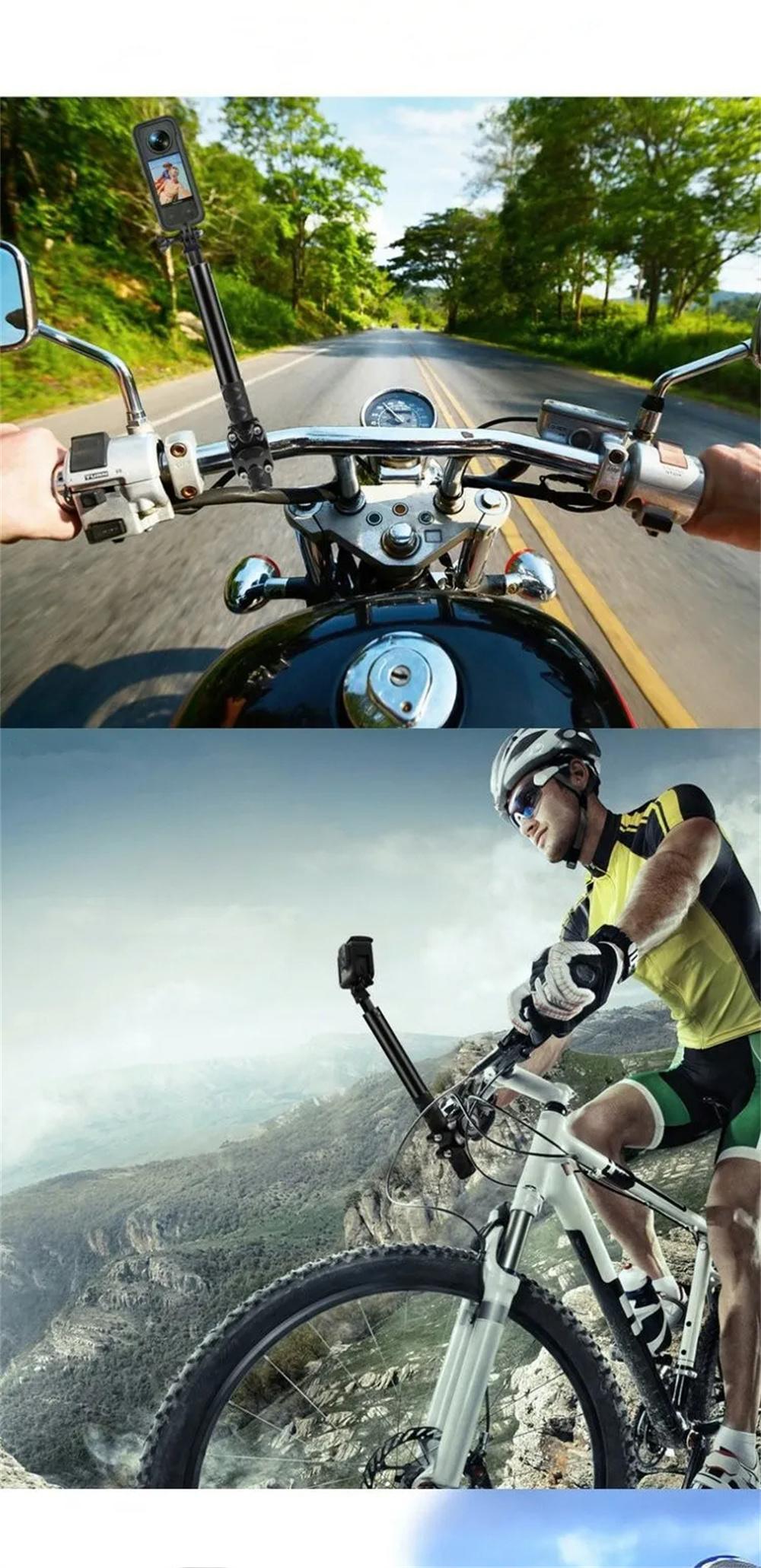 Adjustable Motorcycle and Bicycle Selfie Stick Handlebar Mount, Metal Camera Bracket with 1/4 Inch Screw, Compatible with Gopro and Insta360