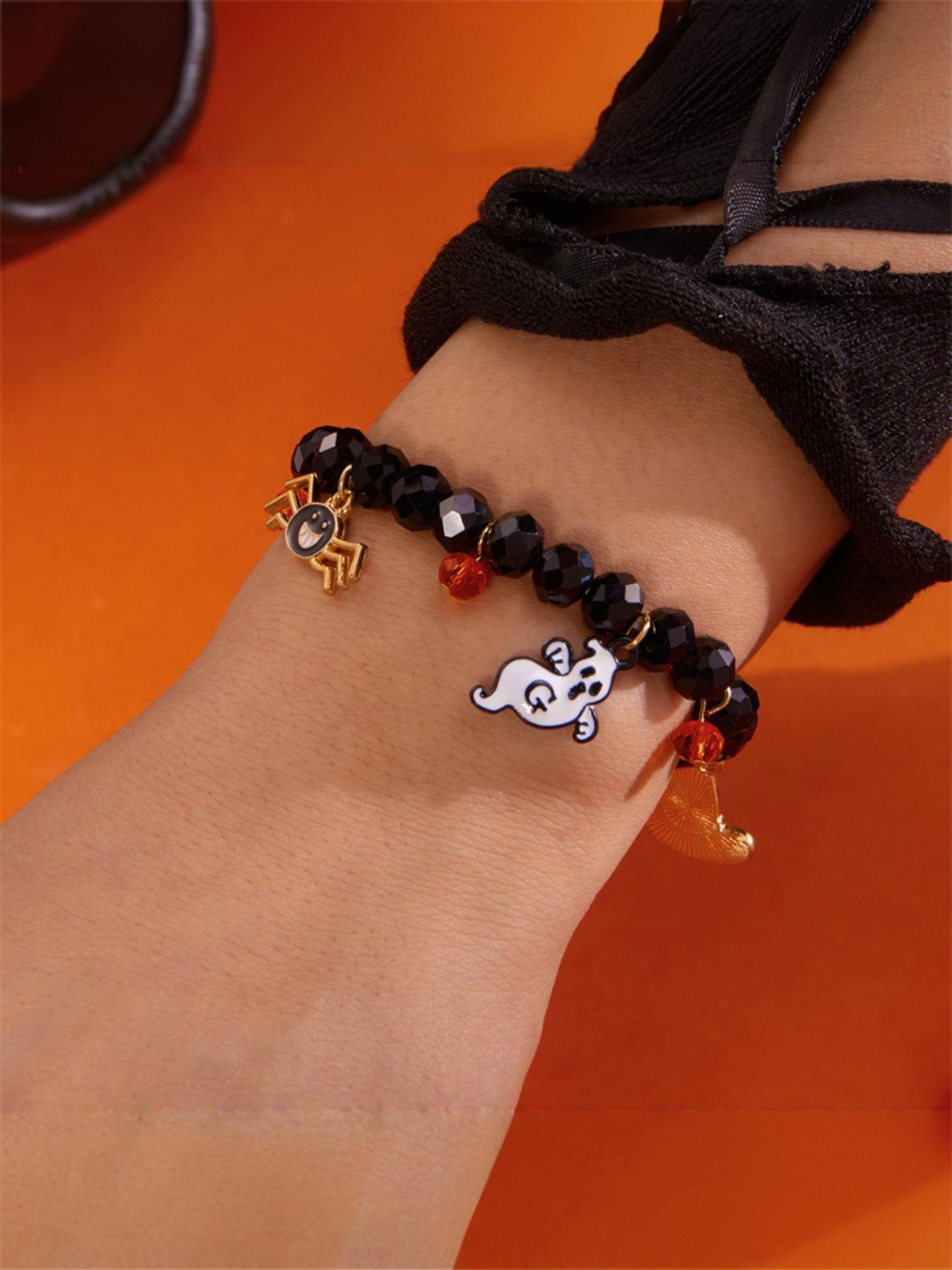 New Halloween Bracelet, European and American Style Beaded Wristband, Festival Pumpkin Ghost Pendant Bracelet, Perfect for Halloween Celebrations