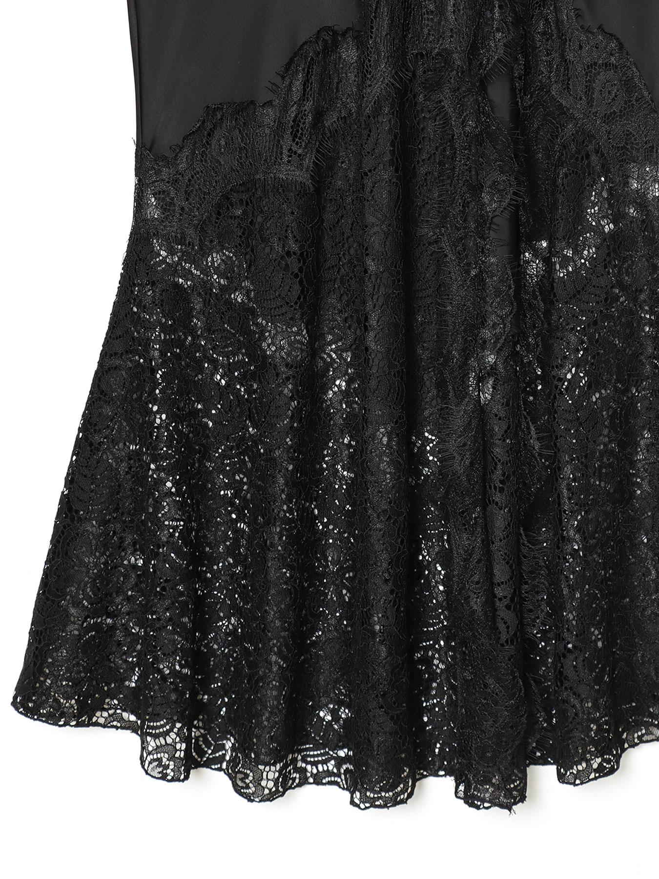 Women's High Waist Satin Lace Long Dress, Asymmetric Decor Y2K Evening Gown, Layered Elegant Fitted Midi Skirt for Spring Summer Fall Winter