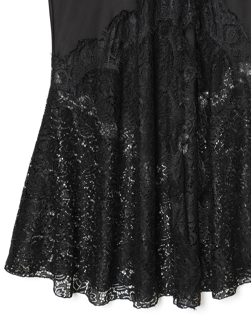 Women's High Waist Satin Lace Long Dress, Asymmetric Decor Y2K Evening Gown, Layered Elegant Midi Skirt for Spring Summer Fall Winter