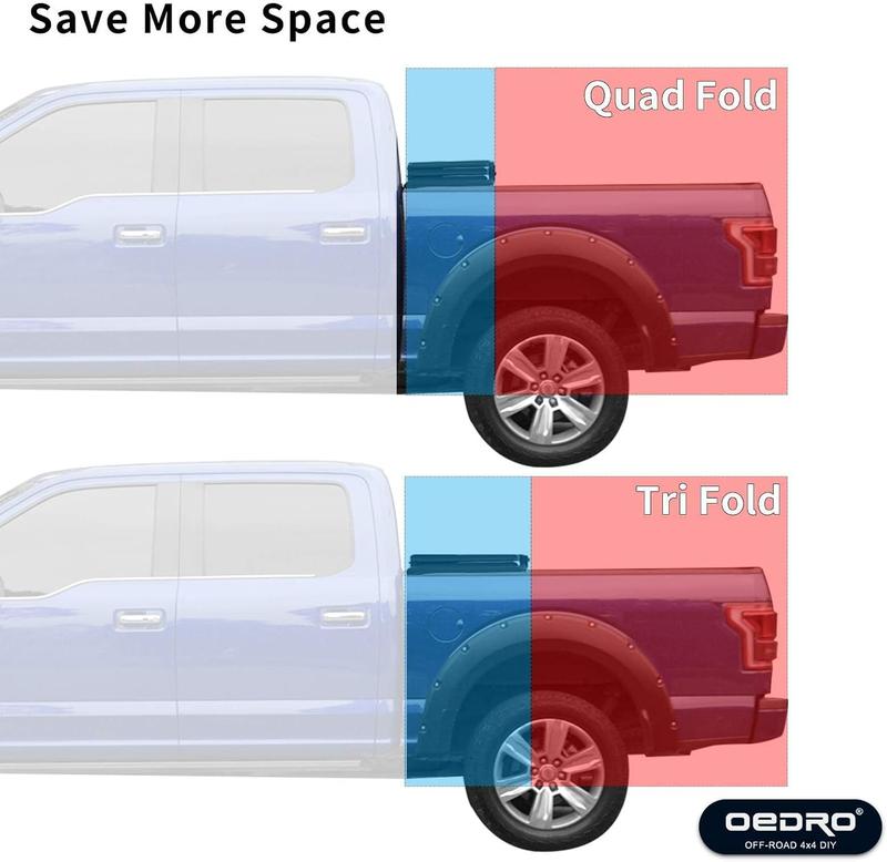 oEdRo Soft Quad Fold Tonneau Cover Four Fold Truck Bed Covers Compatible with 2009-2025 Dodge Ram 1500 (Inclu. Classic & New) 5.6' Bed Without Ram Box
