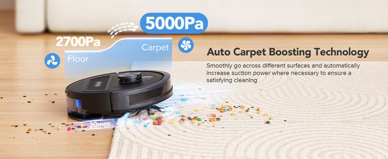 BPMIO B20 2-in-1 Robot Vacuum & Mop Combo 5500Pa Suction LiDAR Navigation 120-Min Runtime Alexa WiFi App Compatible for Pet Hair Hard Floors