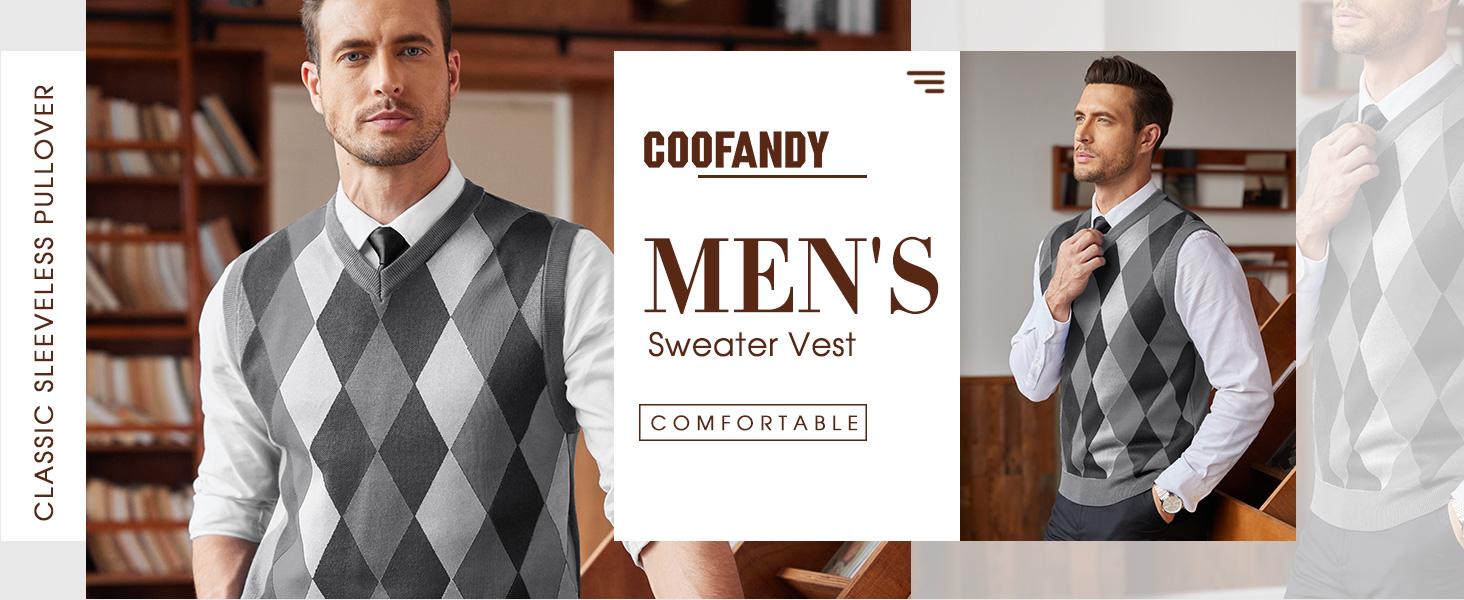 COOFANDY Men's Sleeveless V Neck Pullover Sweater Slim Fit Casual Argyle Sweater Vest