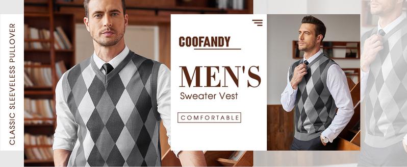 COOFANDY Men's Sleeveless V Neck Pullover Sweater Slim Fit Casual Argyle Sweater Vest