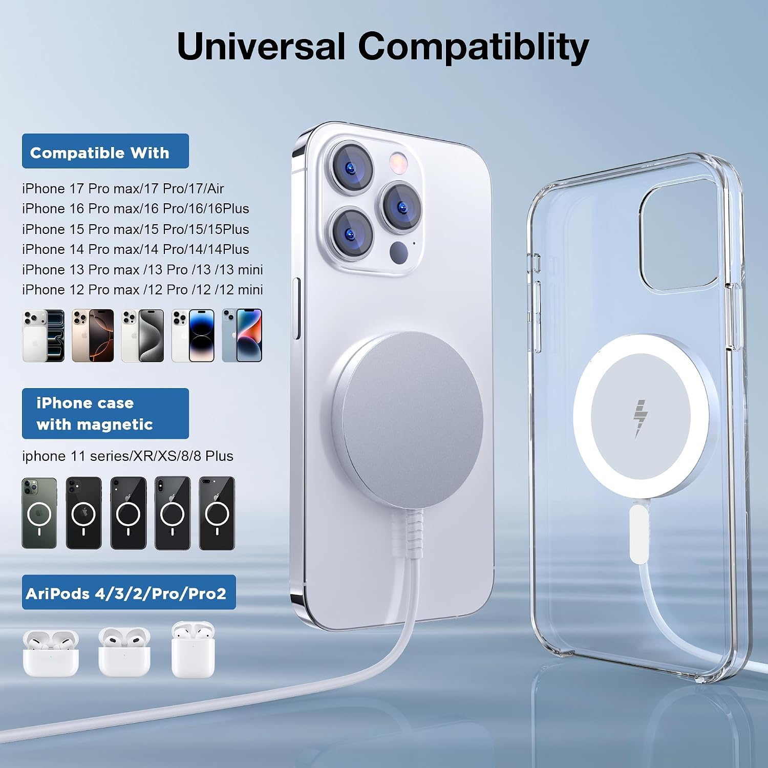MagSafe Charger 2 Pack: Charge 17-12 & AirPods | Pad, with USB C to A Converters, Ultra-Thin & Portable, Ideal for Office & Travel, White MagSafe Charger 2 Pack: Charge 17-12 & AirPods | Pad, with USB C to A Converters, Ultra-Thin & Portable, Ideal for Office & Travel, White