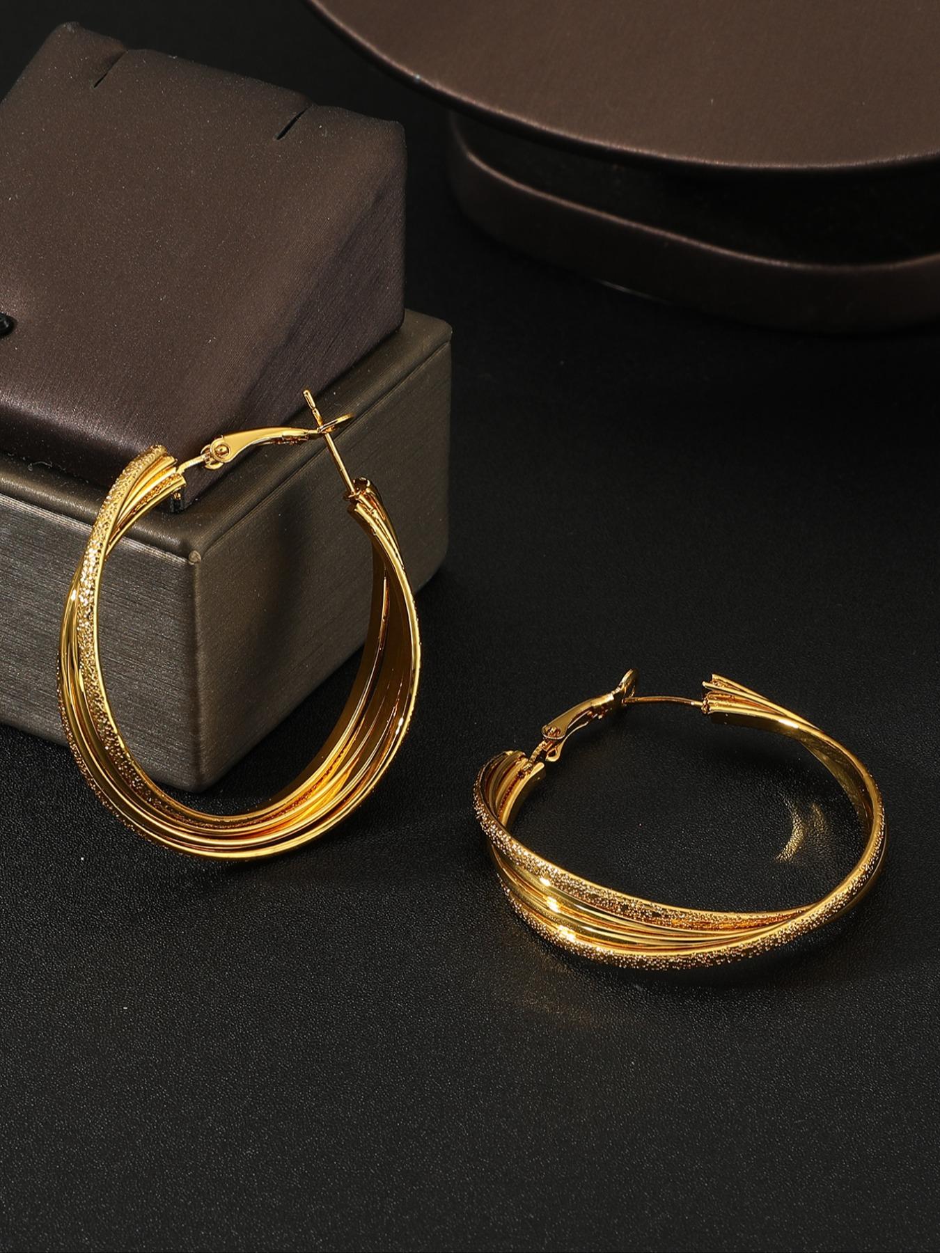 Luxury Twisted Multi-Layer Hoop Earrings for Women, European Style Glitter Ear Cuffs, Unique Design High-End Jewelry