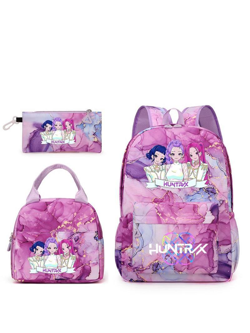 3pcs  Women's backpack with large capacity, kpop girl group printed zipper closure, fashionable and versatile, personalized and trendy, suitable for students to go to school, campus, work, commuting, shopping, women's backpack, School Backpacks