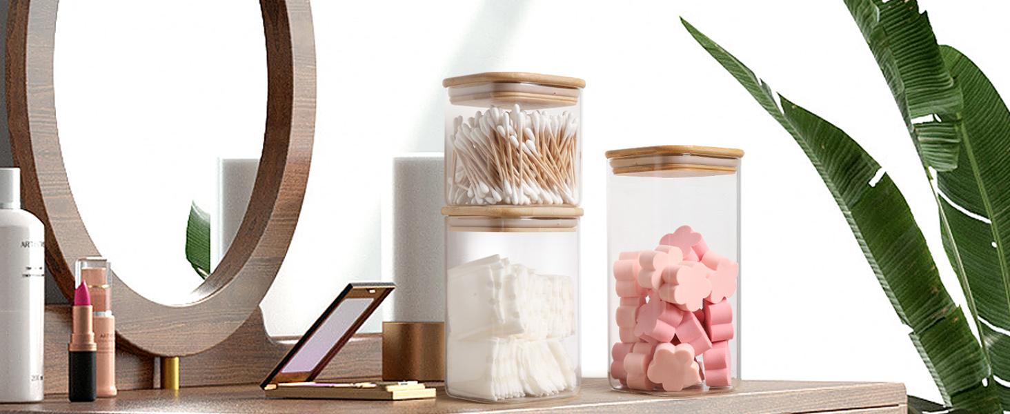 Airtight Glass Storage Canister with Lids (0.7Qt/1.2Qt/1.6Qt) Set of 6, Food Storage Container Kitchen Pantry Storage Jar, Glass Jars for Flour Cereal Sugar Tea Coffee Beans Snacks, Square