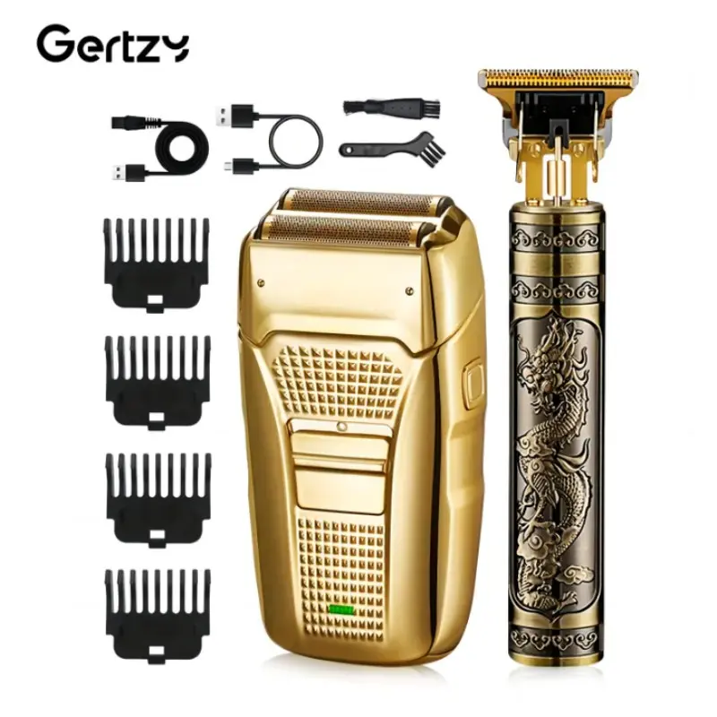 2-in-1 Men's Electric Razor, Gold Trimmer and Shaver, USB-Rechargeable for Precision Sideburn and Facial Grooming, Portable Travel Design, Perfect Father's Day Gift