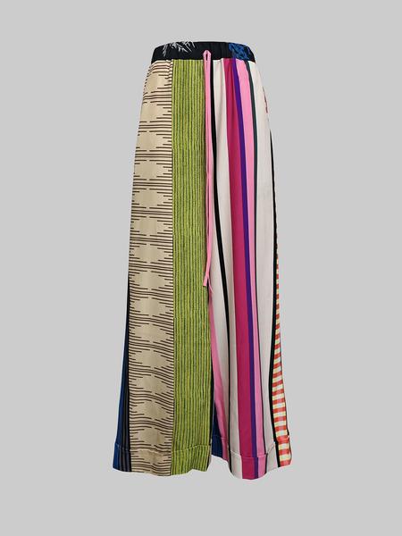 Women's Loose Striped Pants, Colorful Patchwork Drawstring Wide Leg Jeans, Casual Fashion for Spring & Fall, Comfortable Fit