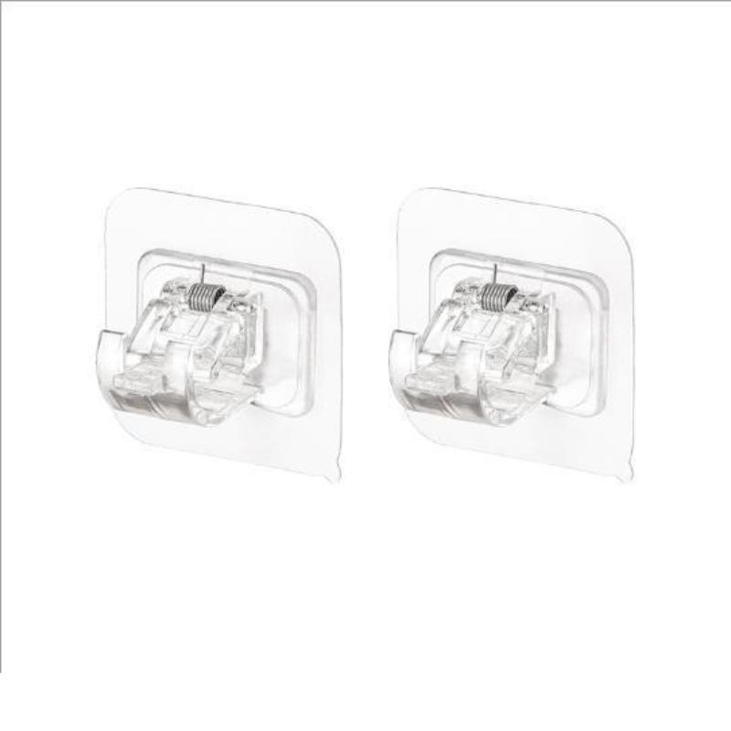 2pcs Curtain Hooks Curtain Rod Clamps Holders Perforation-free Adhesive Bracket For Living Room Bedroom Home