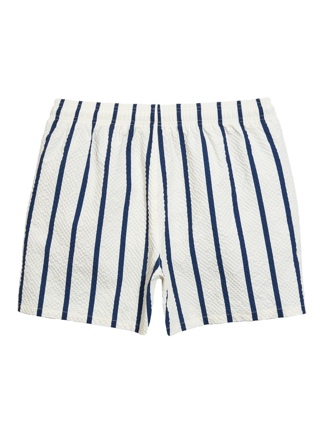 Men's Two-In-One Beach Shorts, Bubble Mesh Fabric, Classic Striped Swim Trunks, Casual Drawstring Waist, Short Length, Natural Waist