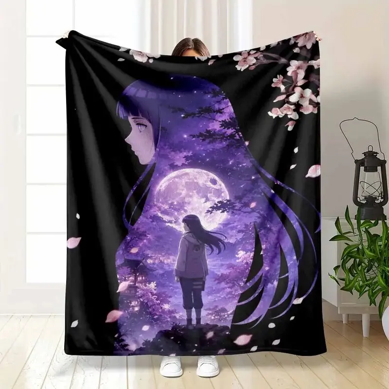 Anime girl silhouette floor mat purple moon cherry blossom scenery print absorbent non slip rug soft microfiber washable decor for bedroom living room entryway office holiday gift