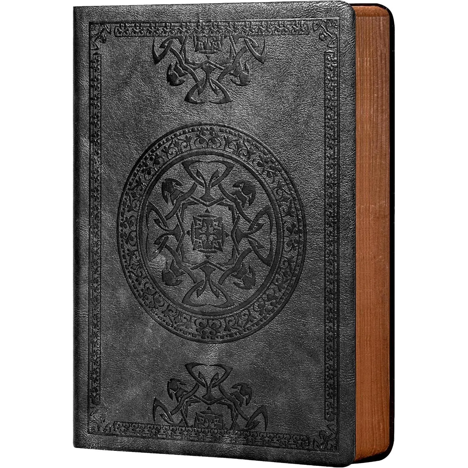 Journal for Men Women Leather  Diary Journaling Notebook Black | Embossed Softcover, 288 Pages, Lay Flat for Writing, Journaling, Work, Travel, Business , Portable A5, 5.7 x 8.3 in