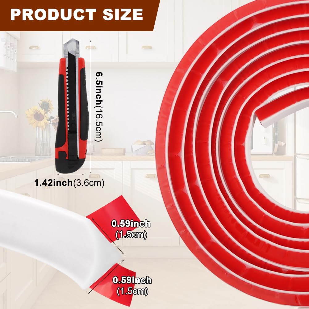 Flexible Quarter Cove Molding Trim, 9.8ft Peel and Stick Self Adhesive Caulk Strip, 90° Corner Design for Baseboard, Bathroom, Kitchen Countertop, Floor Gap, Stairs Flexible Quarter Cove Molding Trim, 9.8ft Peel and Stick Self Adhesive Caulk Strip, 90° Corner Design for Baseboard, Bathroom, Kitchen Countertop, Floor Gap, Stairs