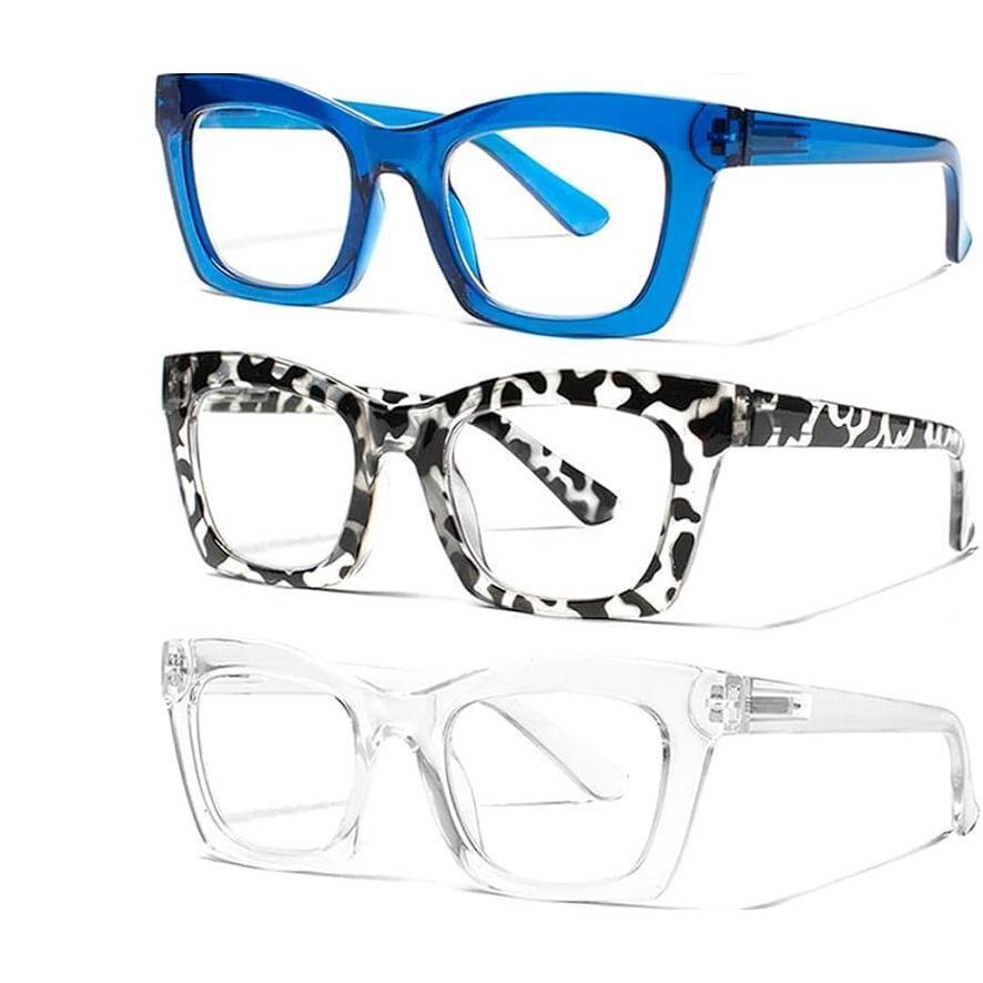 DEAAOK 3 Pack Oprah Style Reading Glasses for Women Blue Light Blocking Square Fashion Readers with Spring Hinge Computer Eyeglasses