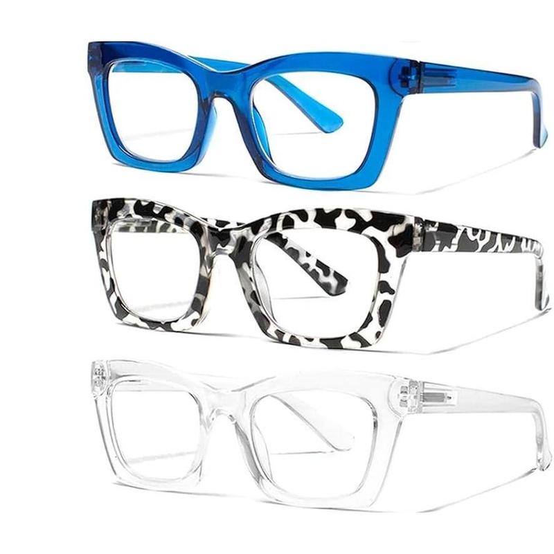 DEAAOK 3 Pack Oprah Style Reading Glasses for Women Blue Light Blocking Square Fashion Readers with Spring Hinge Computer Eyeglasses