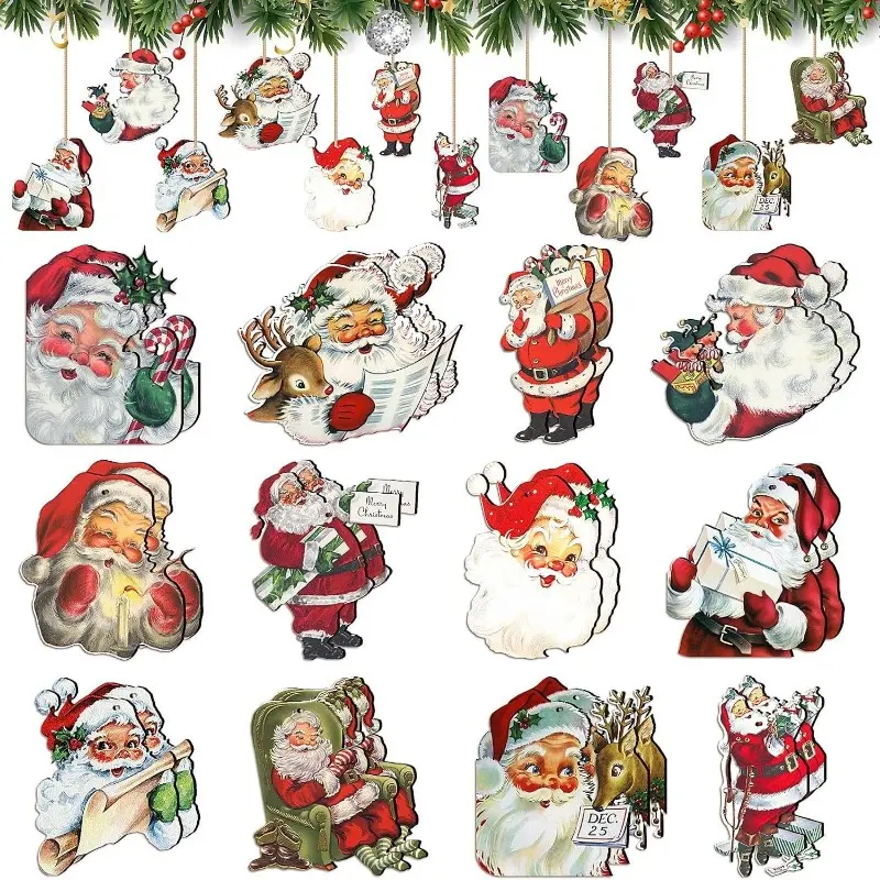24 Piece Retro Christmas Ornaments, Santa Claus Decorations, Tree Hanging Ornament Set, Party Supplies, Festive Holiday Accessories