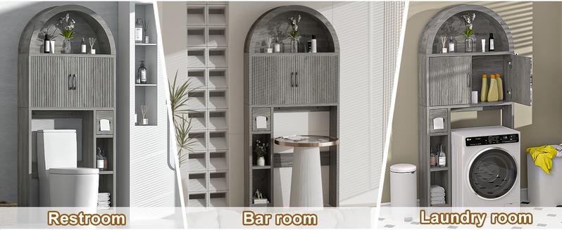 Dragosum Over The Toilet Storage Cabinet, Laundry, Restroom and Bathroom Organizer Over Toilet, Arched Storage Organizer Cabinet with Anti-Tip Device and Adjustable Shelf for Washroom