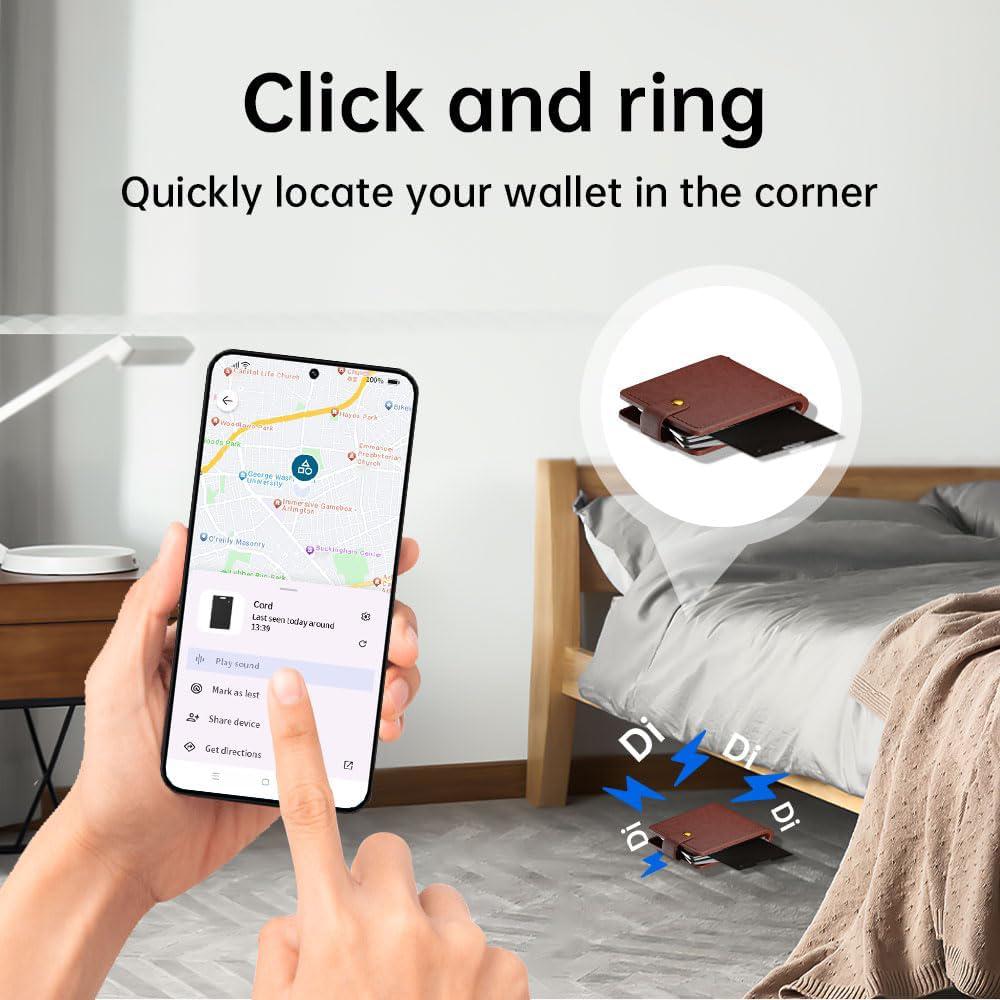 Android Wallet Tracker, Google Certified BT-compatible GPS Item Locator, Thin Rechargeable Waterproof Smart Card Tracker for Google Find HUB APP