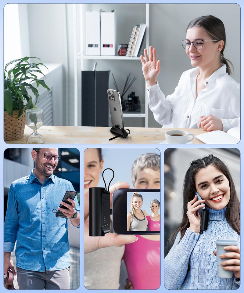 TikTokShopfalldealsforyou 8000mAh Portable Capsule Mobile Power - Mini USB-C Charging with Dual Inputs and 18W Fast Charging - Rechargeable Mobile Power with Stand for On-the-go Use Plug and Play, for Apple, Android,Gift,Springtok