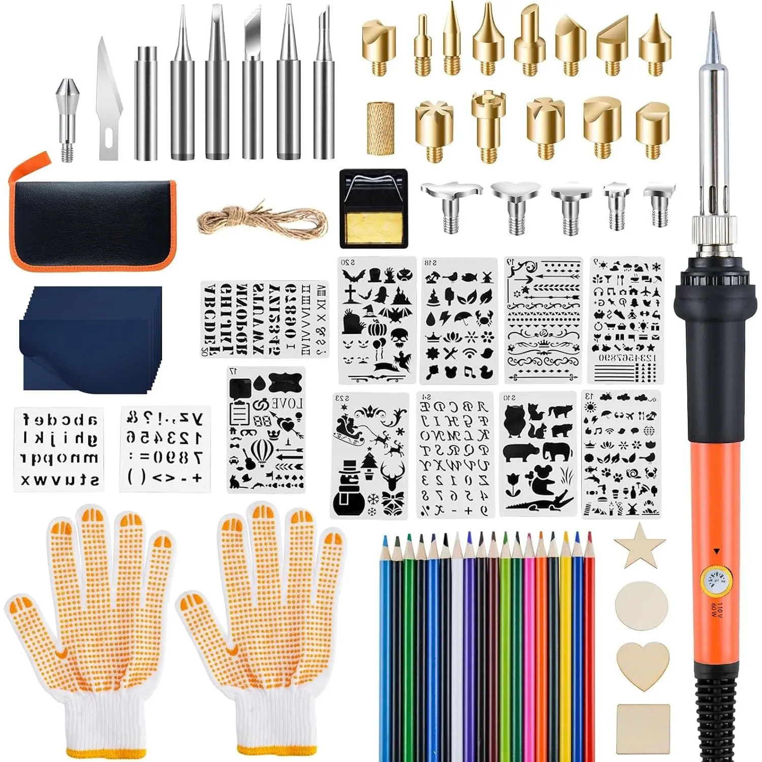 121pcs Wood Burning Tools Kit with Gloves, Wood Burning Tool Set with Adjustable Temperature 200~450°C Switch, Professional Pyrography Pen Set for Embossing Carving Soldering