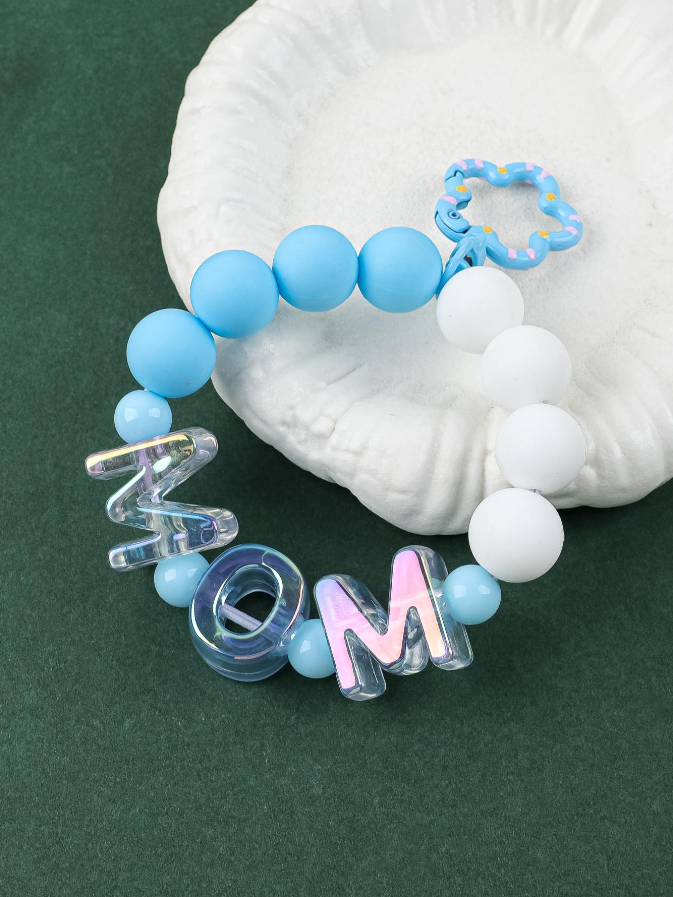 Cute Mom Silicone Beaded Wristlet Keychain, Flower Shape Clip Beaded Key Ring, Anti-Lost Key Holder for Mom, Perfect Mother's Day Gift