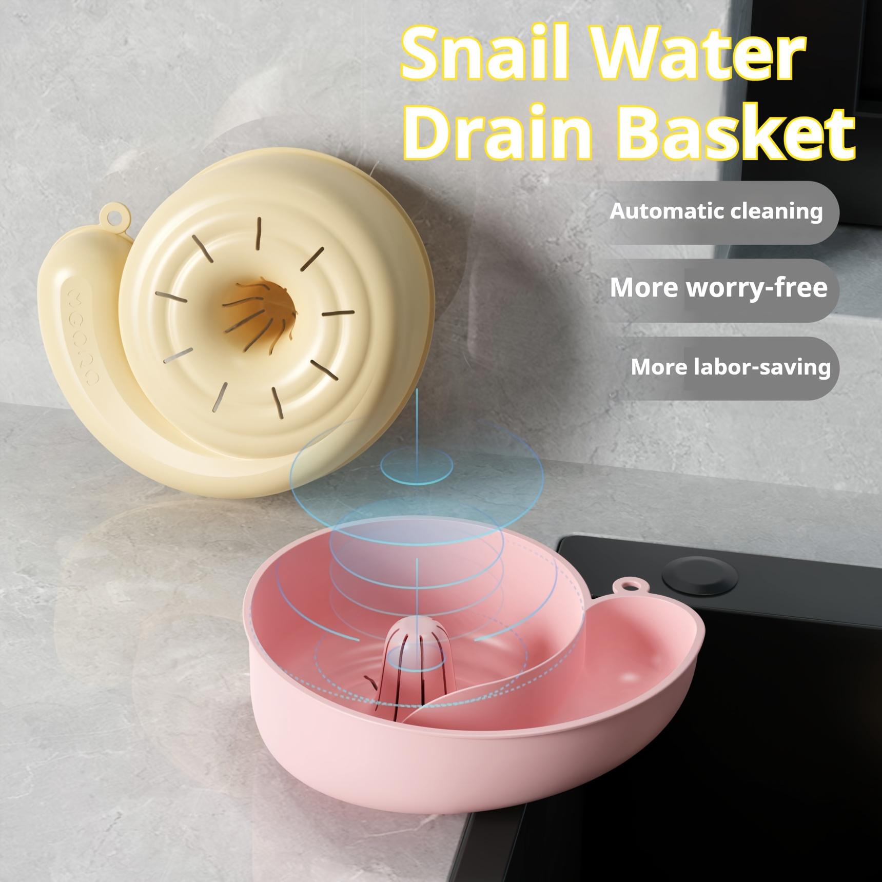 Snail Sink Drain Basket - Automatic Cleaning Hair Catcher, Machine Washable PP Plastic, Cream/Pink, Kitchen & Bathtub Drain Strainer