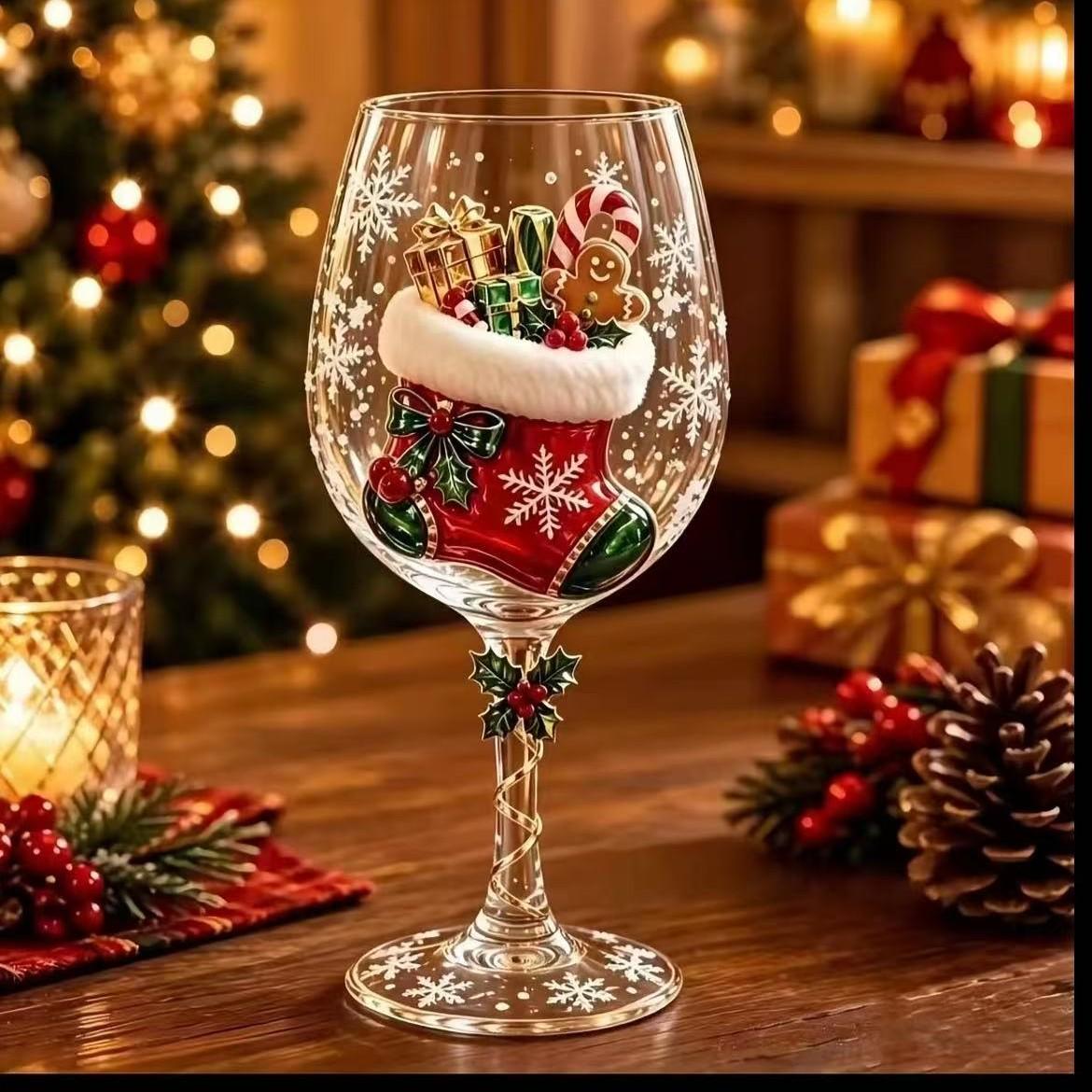New Christmas Glass Art Cup, Elegant Holiday Drinkware, Perfect for Festive Celebrations, Unique Gift Idea, High-Quality Glass Design