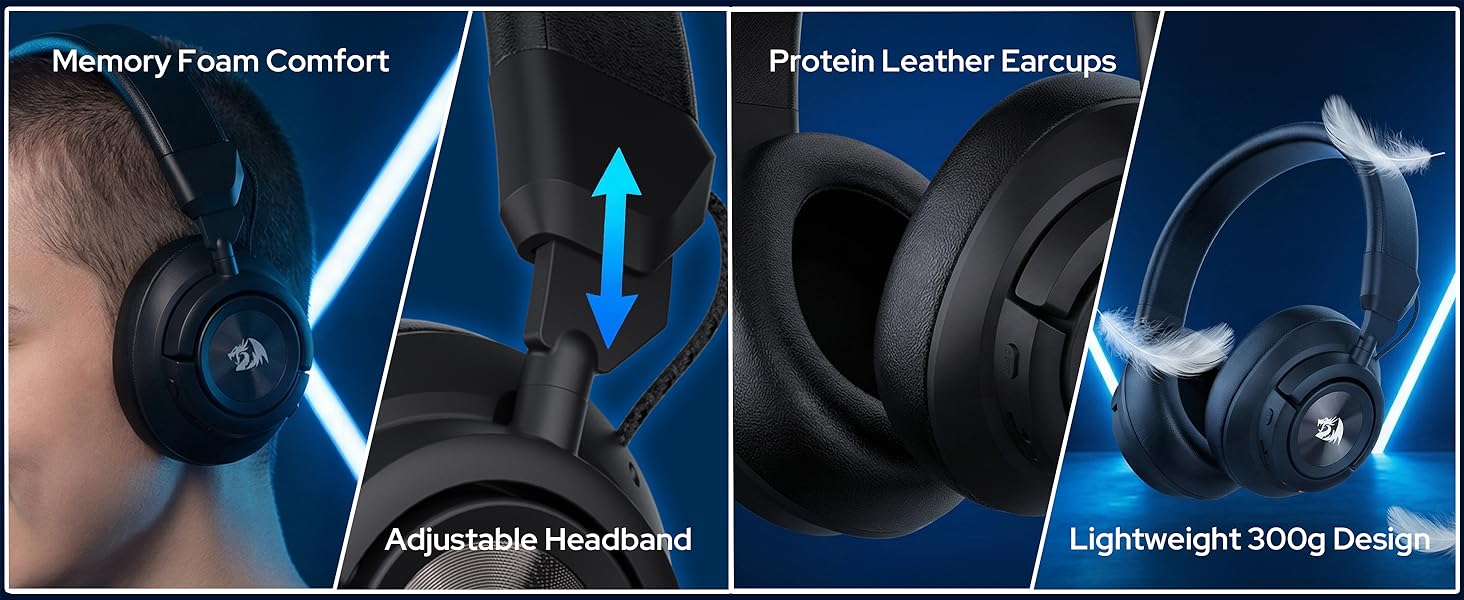 Redragon H889 Wireless Gaming Headset, 4 Connection Modes 2.4G/BT/3.5mm/USB, 53mm Drivers, Spatial Audio, 7.1 Surround Sound, Detachable Mic, Compatible with PC/PS5/PS4/NS/Xbox One/Phone, Black