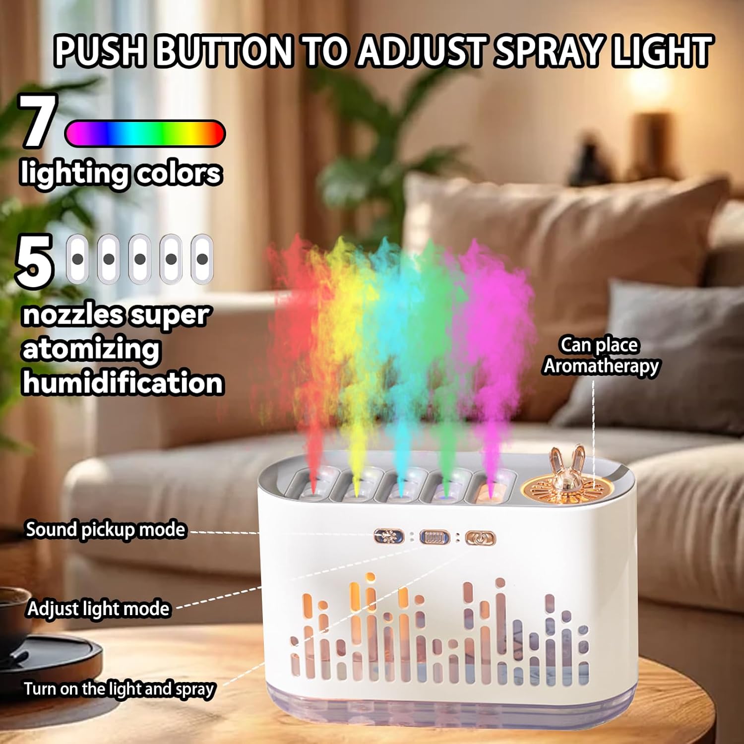 Music Sensor Humidifier Diffuser with Colored Flame and Sound Spray, 700ml, USB Powered Humidifier, with Aromatherapy Essential Oils, 7-Color LED Auto-Off, Timer, for Bedroom, Home Office, Fragrance Machine