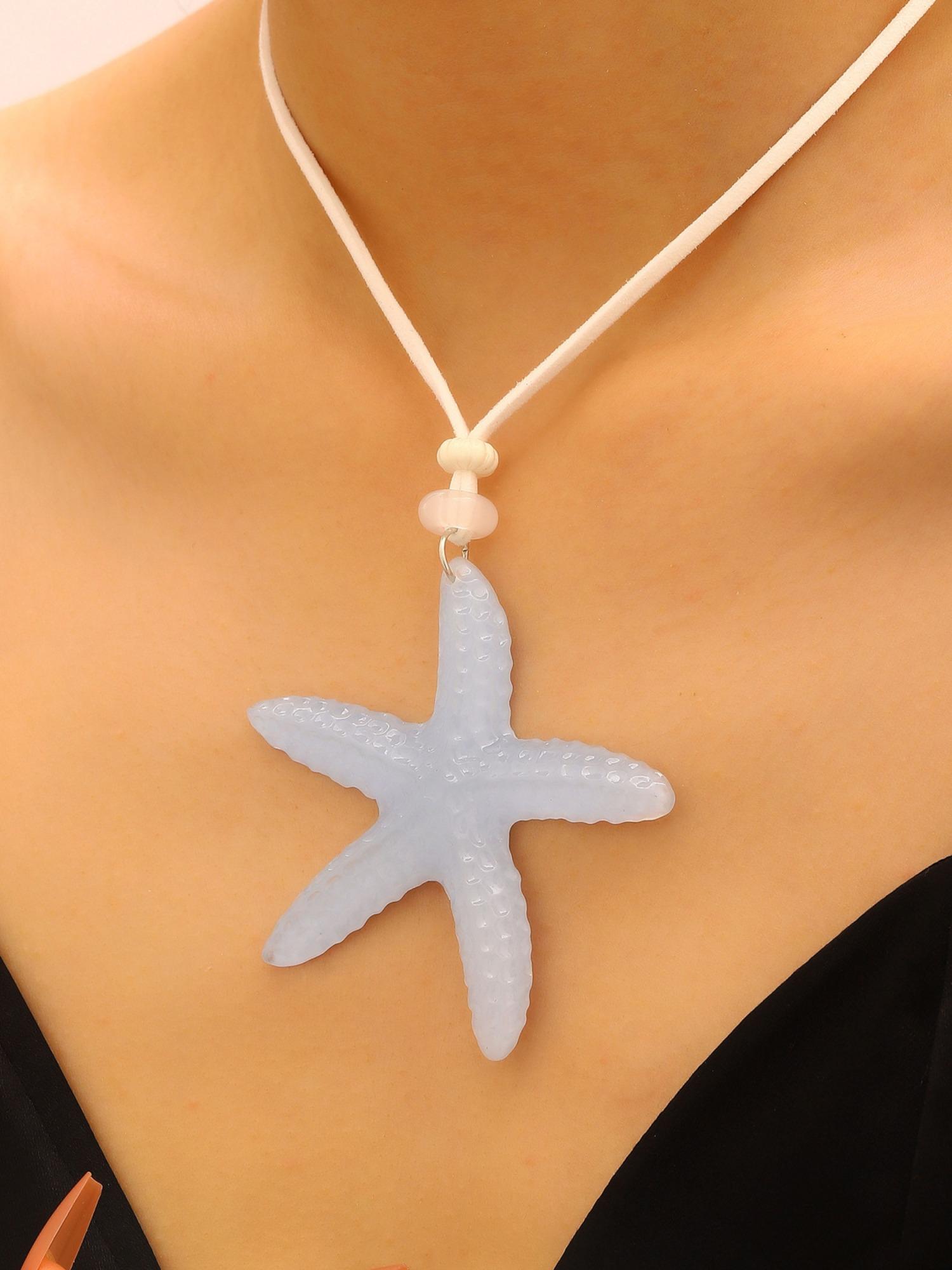Holiday Island Long Blue Starfish Necklace for Women, Luxury High-End Collar Chain, Elegant Pendant Accessory, Perfect Gift Idea