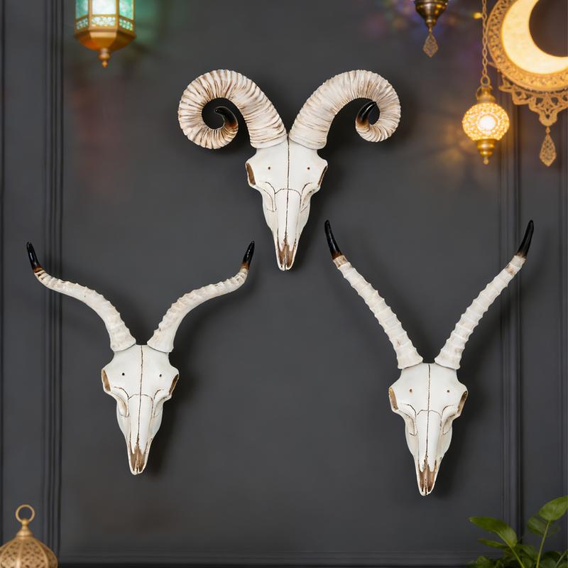 Resin Animal Skull Wall Decor Figurine Ornament, Realistic Sheep Head Bone Hanging Decoration for Ramadan Festival Home Wall Art