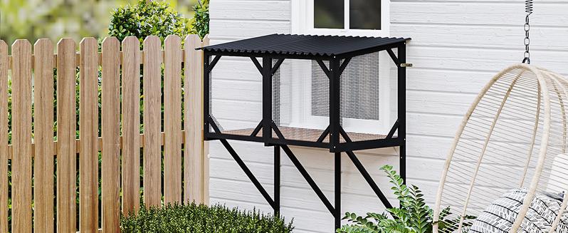 LEMBERI Cat Window Box, 43.3" Catio Outdoor Cat Enclosure for Sunbathing, Napping & Overlooking, Sturdy Window Perch for Large Indoor Cats - All Weather Use, Nature Friendly Design