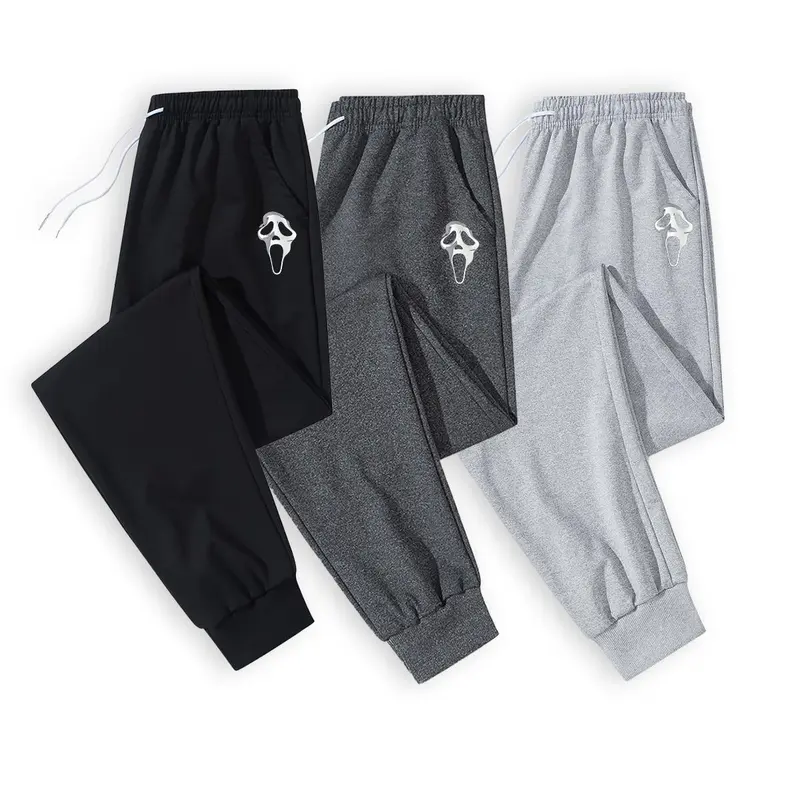 Men's Fitted Scream Mask Print Athleisure Jogger Pants - Stylish Soft, Plush Polyester Stretch, Plush Sweats, Reinforced Stitching, Tapered Lounge, Menswear Bottoms, Workout Loungwear, Jogger Sweats,sohochic