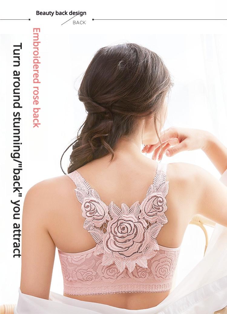 Push Up Wire Free Bra with Adjustable Sexy Front Closure Rose Inspired Cross Back Seamless and Side Support Perfect for Daily Wear